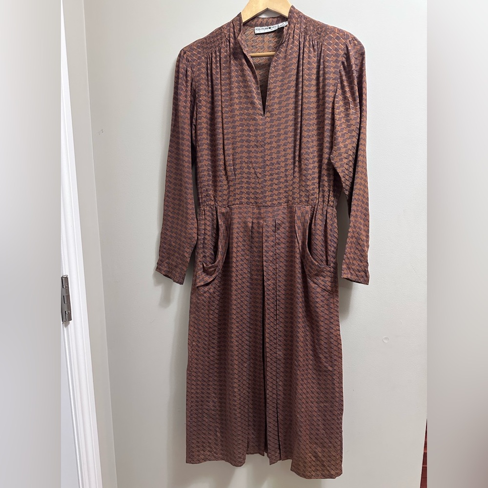 Vintage Robert Haik Silk Patterned Dress Size 38, 70s/80s